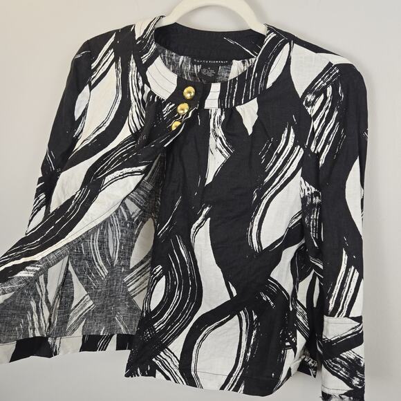 Grace Elements Black White Linen Style Jacket Size 4 Cropped Gold Buttons MOBWIF - Picture 3 of 7